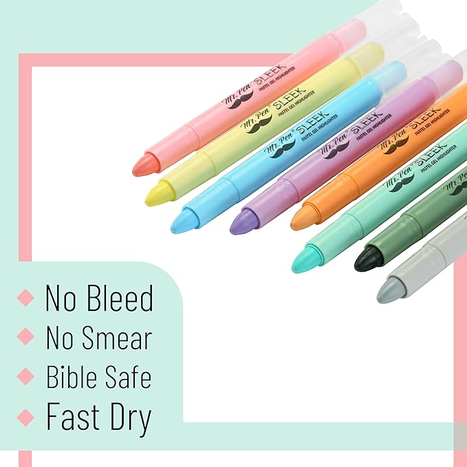 Mr. Pen- No Bleed Gel Highlighters, Assorted Colors, 8 Pack | Bible Highlighters and Pens No Bleed, Bible Markers for Study, Journaling, School Supplies and Accessories