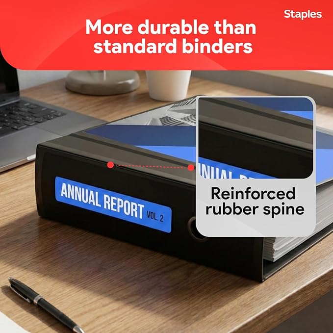 Staples Better Binder, 5" D-Ring, Black – Heavy-Duty 3-Ring Binder with Reinforced Spine, Holds 1050 Sheets for High-Capacity Storage