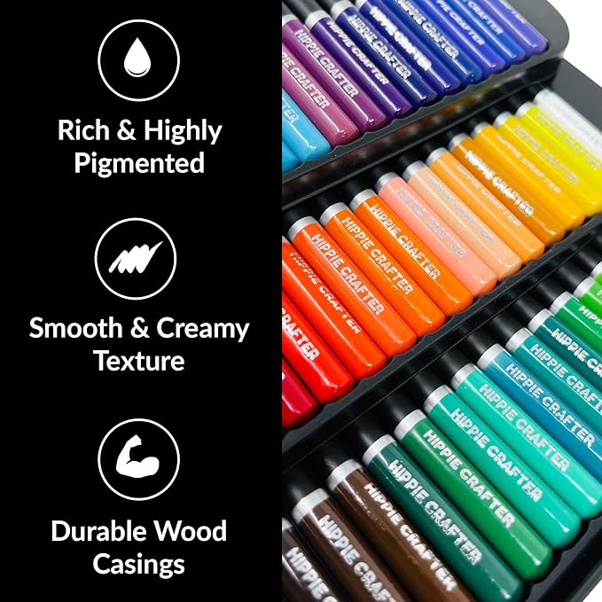 HIPPIE CRAFTER Color Pencils, 72 Colored Pencils for Adult Coloring Books, Professional Artist Set, Premium Soft Pencil Colors for Drawing, Sketching, and Art Supplies for Beginners