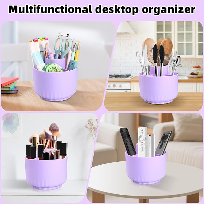 VZZNN Purple Office Supplies Set - 12-Piece Desk Organizer with 360° Pen Holder, Tape Dispenser, Stapler, Scissors, Ruler, Staple Remover, 1000 Staples, Tape, Clips, Sticky Tabs & Notes
