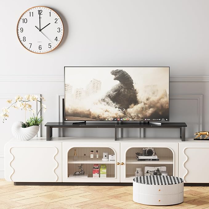 aboxoo 59" Large TV Riser Stand for 32-75 Inch TV, TV Shelf with Steel Legs | Black TV Riser Stand with Storage, Tabletop TV Riser for Home Living Room, Study Office, Fit TV, Monitor, Laptop