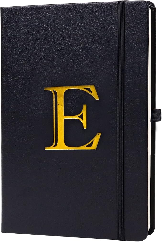 Business Notebook for Men Women, A5 Journal Notebook with A-Z , Dual-Sided Writing Paper Notebook with Dividers, Travel Journal for Teens, 200 Pages Leather Journal for Writing, Work, Meetings Black,E