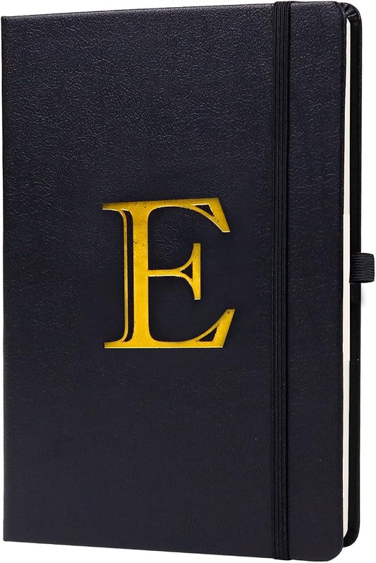 Business Notebook for Men Women, A5 Journal Notebook with A-Z , Dual-Sided Writing Paper Notebook with Dividers, Travel Journal for Teens, 200 Pages Leather Journal for Writing, Work, Meetings Black,E