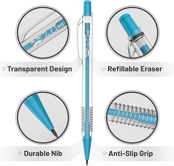 Mr. Pen- Pastel Mechanical Pencil Set, 5 Mechanical Pencils (0.3, 0.5, 0.7 | 0.9, 2.0mm), 5 HB Lead Refills & 10 Eraser Refills, Precision Drawing Pencils for Sketching, Writing & Technical Artwork