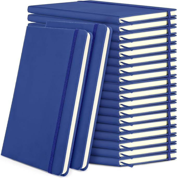 Honoson 20 Pack A5 Lined Journal Notebooks Hardcover Executive Notebook 5.5" x 8.3" PU Leather Wide Ruled Journals Bulk 160 Pages for Back to School Supplies Office Business Home (Royal Blue)