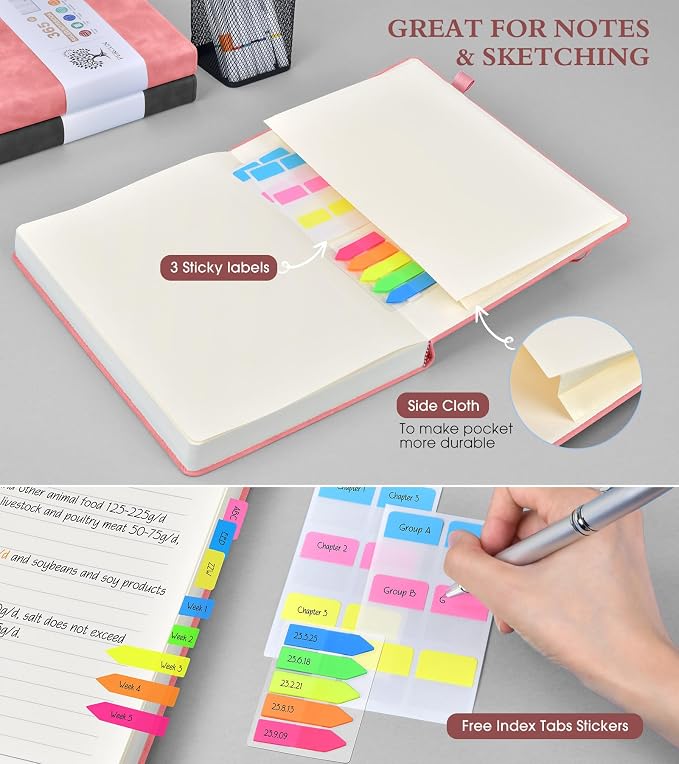A5 Lined Journal Notebook - 365 Page Leather Journals for Writing Women & Men，Hardcover Notebook with 100Gsm Thick Pages，Daily Diary for Travel, Work，School，Note Taking，College Ruled (5.9" x 8.5")