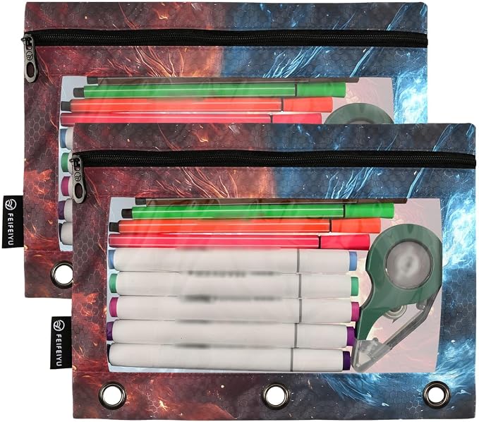 SsangYong Pencil Pouch for 3 Ring Binder 2 Pack Zipper Binder Pencil Bag with Clear Window Pencil Case for Office Supplies