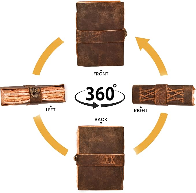 LEATHER VILLAGE Leather Bound Vintage Journal for Women & Men - Book of Shadows - Lock Closure - 200 Pages of Antique Deckle Edges Handmade Watercolor Paper - Rustic Brown - 10X7 inches