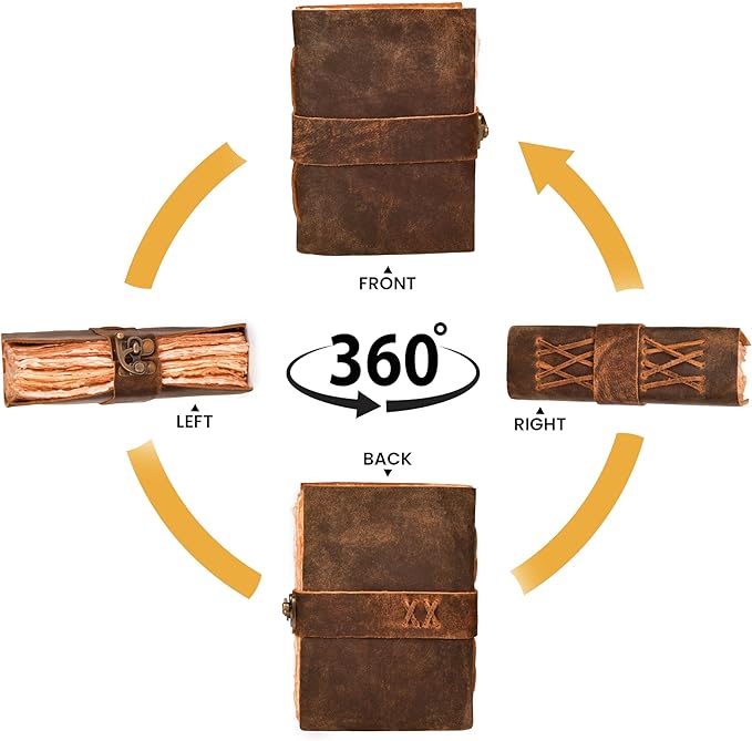 LEATHER VILLAGE Leather Bound Vintage Journal for Women & Men - Book of Shadows - Lock Closure - 200 Pages of Antique Deckle Edges Handmade Watercolor Paper - Rustic Brown - 13X8 inches