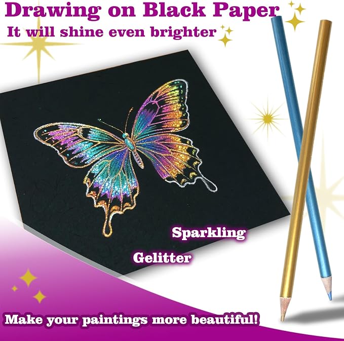 12 Metallic Colored Pencils, Soft Core with Vibrant Glitter Color Pencil for Adults Artists Beginners Drawing Coloring Sketching, Pre-sharpened