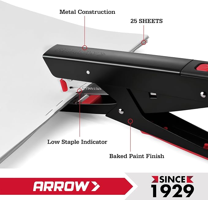 Arrow Plier Stapler Set, Metal Hand Stapler with 2520 Staples | Full Strip, 25 Sheet Capacity, Dual-Mode Anvil, One-Touch Staple Loading, Ergonomic Grip, For Office, School, Packaging
