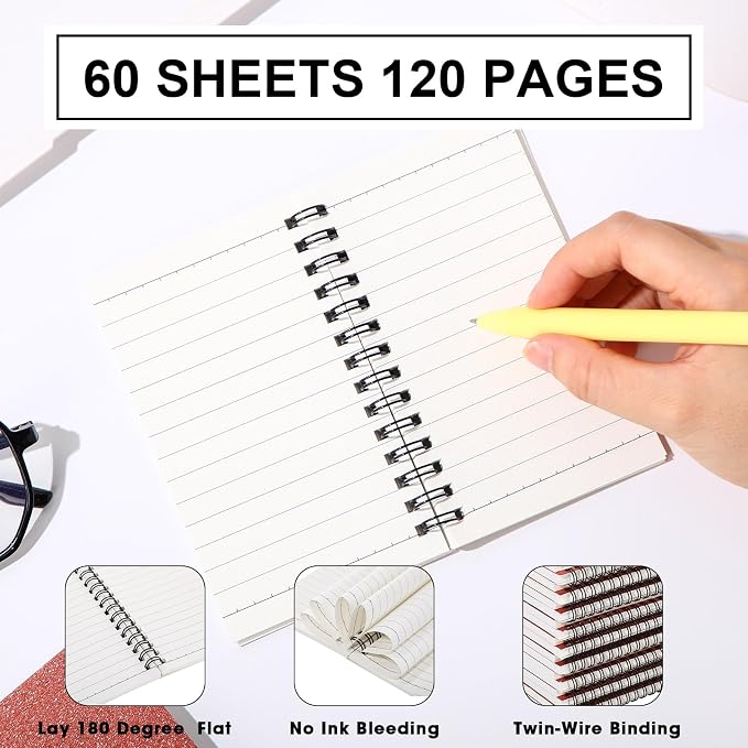 Jutom 18 Pcs Small Spiral Notebooks Memo Pads 3x5 Bulk Small Pocket Notepads Back to School Supplies Mini Notebook with Lined Mini Journals for Office & Work, 120 Pages (Glitter Rose Gold)