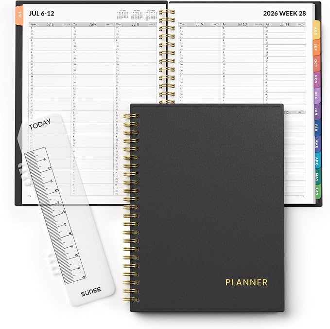 SUNEE 2026-2027 Appointment Book, Quarter-Hourly, Weekly & Monthly - from July 2026 to June 2027, 6.4"x8.3" Academic Planner, Flexible Cover, Note Pages, Bookmark, Spiral Binding, Black