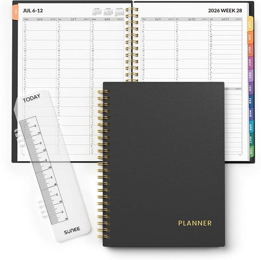 SUNEE 2026-2027 Appointment Book, Quarter-Hourly, Weekly & Monthly - from July 2026 to June 2027, 6.4"x8.3" Academic Planner, Flexible Cover, Note Pages, Bookmark, Spiral Binding, Black