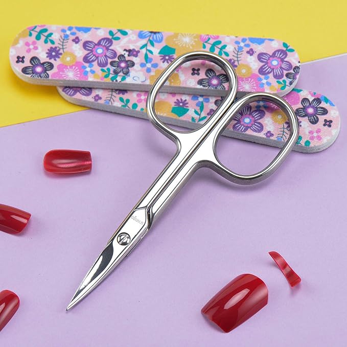 LIVINGO Premium Nail Scissors Stainless Steel Curved Manicure Cuticle Tool | Sharp Pointed Tip, Multi-purpose Beauty Grooming, Pedicure, Toenail, Eyebrow Eyelash Dry Skin Trimming