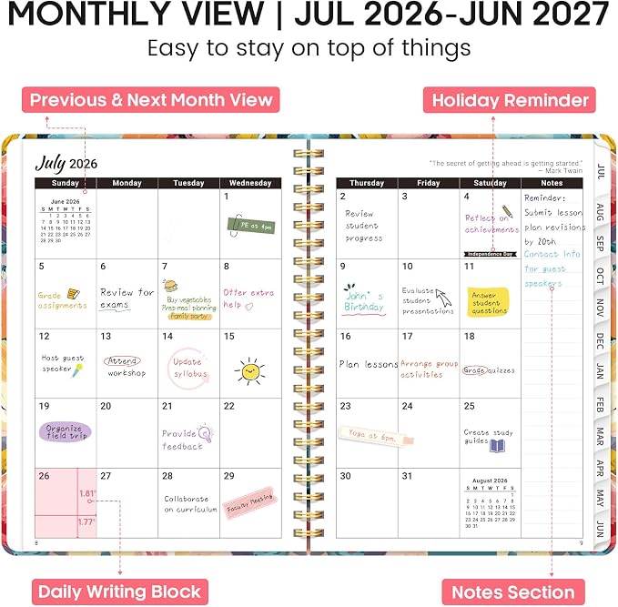 Academic Planner 2026-2027, Weekly and Monthly Calendar Book, July 2026 – June 2027, Hardcover Planner with Tabs, Perfect for Teachers, Students, Women & Men, A4 (8.5" x 11") - Pastel Garden