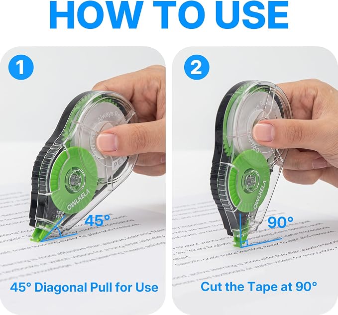 OWLKELA 2 Pack Plus Correction Tape, Tear-Resistant White Correction Tape, No Dry Time, Easy to Use, Office & School Supplies, 0.2 in Wide, 98.4 Ft, Yellow Core, Green Core