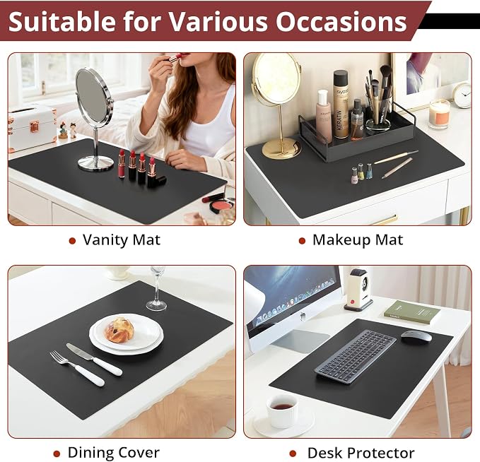 LovePads Makeup Mat for Vanity, 17 x 28 Dual-Sided Desk Pad & Vanity Cover Top, Waterproof PVC Protector Mat for Dresser, Nail Art, Craft Table (Black+Red)