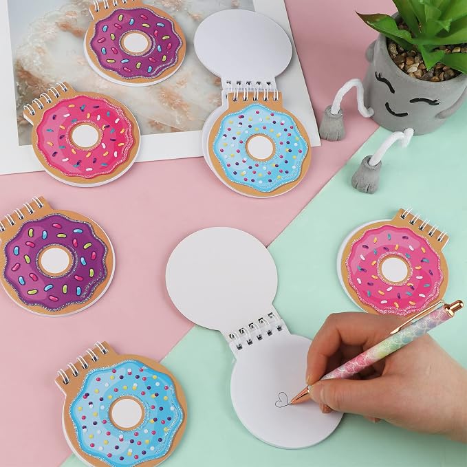 24 Pcs Mini Spiral Notebook Cute Donut Notebook Birthday Notepad Kawaii Donut Memo Pad Notebooks for Kids Party Favors Goodie Bag Stuffers, 3.34x3.74 Inch