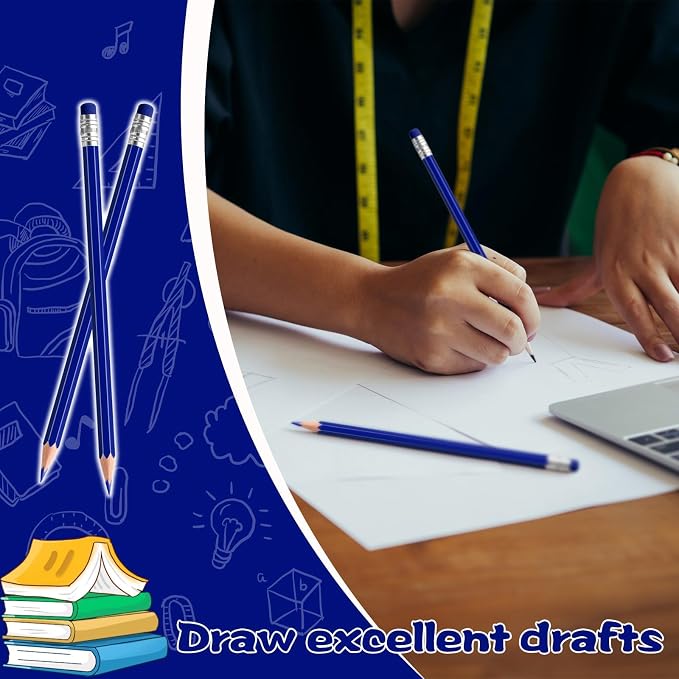 12 PCS Dark Blue Pencils with Eraser, Pre-Sharpened HB Pencils for Writing & Drawing, School Supplies for Kids Homework, Tests, Art Crafts & Teacher Grading (Dark Blue)