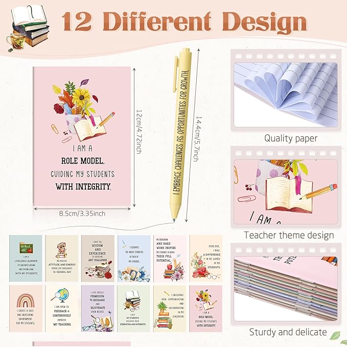 Mooliwe 24 Pcs Positive Affirmation Gift Set Gratitude Notebooks with Pens Small Bags Motivational Encouragement Notepads Daily Affirmations Journal for Women Stress Relief Self Care (Teacher)
