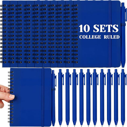 Fulmoon 10 Set Small Spiral Notebooks A6 with Pens Bulk, Multicolor 4" x 6" Pocket Notebooks Mini Lined Journals 50 Sheets for Back to School Supplies Students Rewards Office Gifts (Midnight Blue)