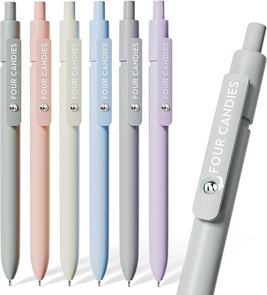 Four Candies Gel Pens, 6 Pcs 0.5mm Fine Point Quick Dry Black Ink Pen | Smooth Writing Gel Pens for Journaling, Note Taking, Nurse Aesthetic, Cute Office School Suppli(Morandi)