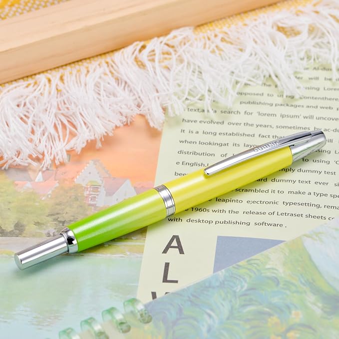 Jinhao 10 Press Fountain Pen with Box, Gradient Green Retractable Medium Nib with Ink Converter Set (Silver Clip)