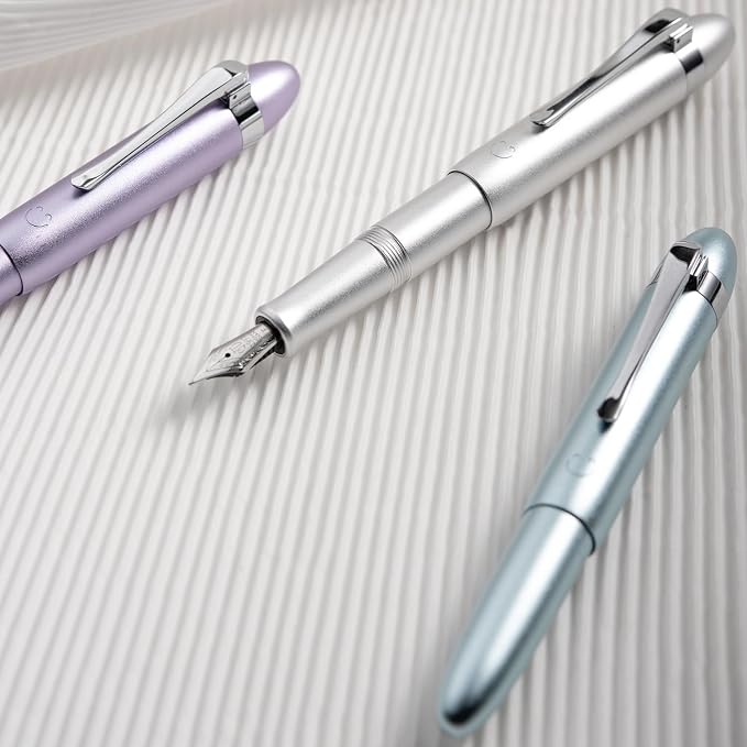 HONG DIAN M1 Fountain Pen Fine Nib, Silver & Submarine Shape Aluminium Short Mini Pocket Travel Pen