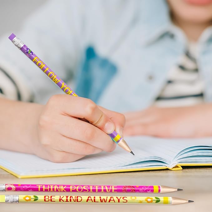 Fancy Land Inspirational Pencils with Eraser, Motivational Sayings, 50PCS | Wooden, Motivational Sayings, Classroom School Teacher Award, For Kids