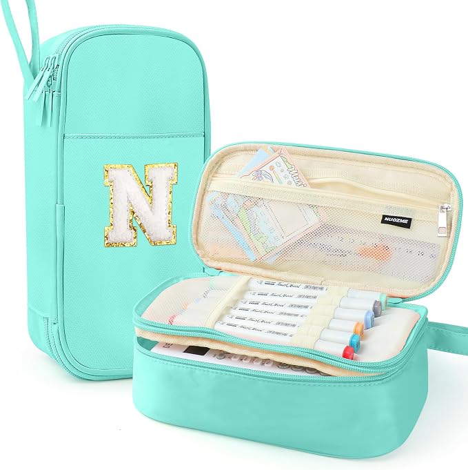 Cute Large Pencil Case Pouch,Personalized Initial Pencil Bag for Girls Boy | Multiple Pockets With Smooth Dual-Zipper, Big Capacity Aesthetic Pen Case Bag For Kids College Art School Gift