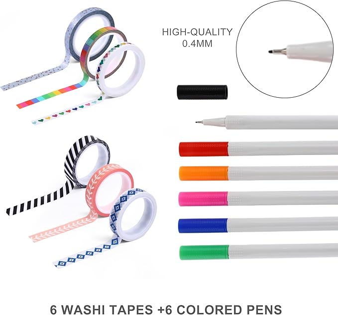 &And Per Se Dotted Journal Kit, A5 Hardcover Dot Grid Journal Notebook Set for Beginners with Journaling Supplies Stencils, Stickers, Washi Tapes & Colored Pens Accessories (Black)