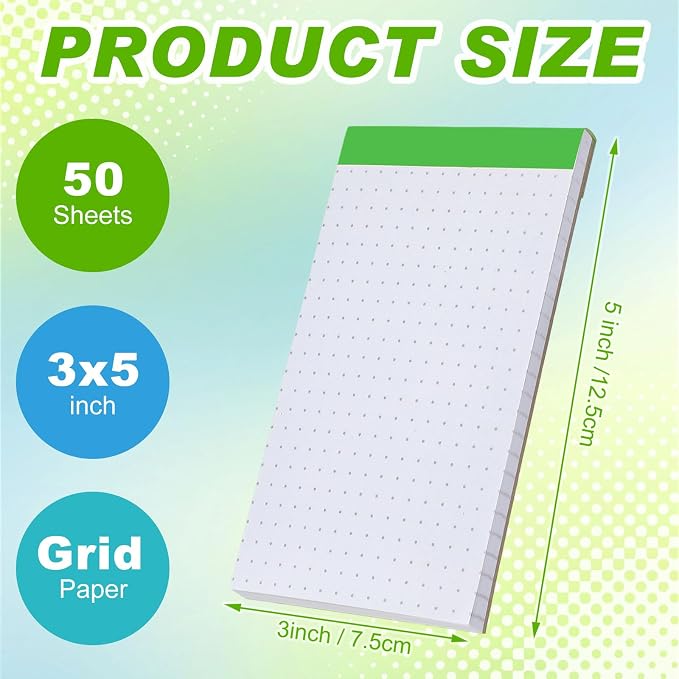 16 Pcs 3'' x 5'' Dot Grid Notepads - Mini Dotted Graph Paper Pads, Perforated Assorted Color Tops, 50 Sheets Per Memo Pad, 80Gsm Paper Pads Small Pocket Dotted Notebook for Journal, Students, Office
