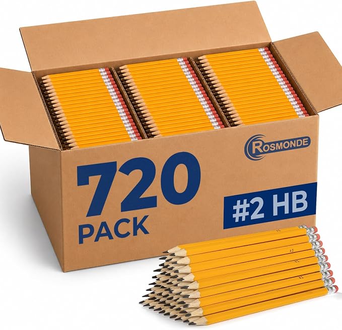 Rosmonde Pencils Bulk 720 Pack, Pre Sharpened #2 HB, Pencils for With Top Erasers, Easy Hold Grip, Best for School District Supplies, Value Pack for Teachers, Back to School & College Supplies