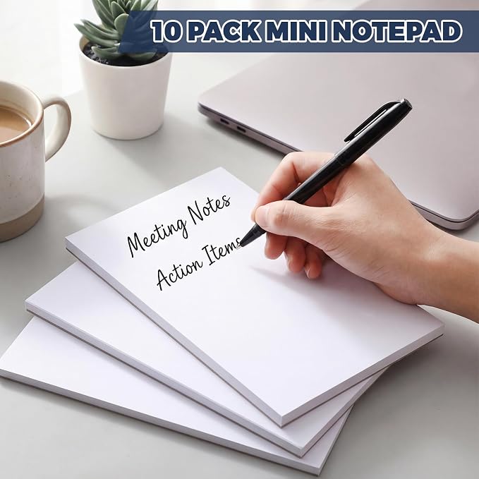 Thboxes 10 Pack 4" x 6" Blank Note Pads, 50 Sheets Each | 80gsm FSC Paper, Top Glue Binding, Cardboard Backing, Compact Memo Pads for Office, School, Home, Server Use