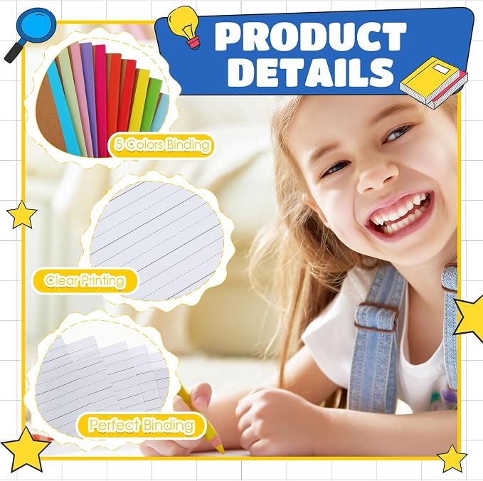 Henoyso 40 Pack Primary Composition Notebook, 9-3/4" x 7-1/2", Kids Primary Journal, K-2 Writing Notebook for Kids Student Draw Write Story Journal Half Blank Books(Stylish Color)