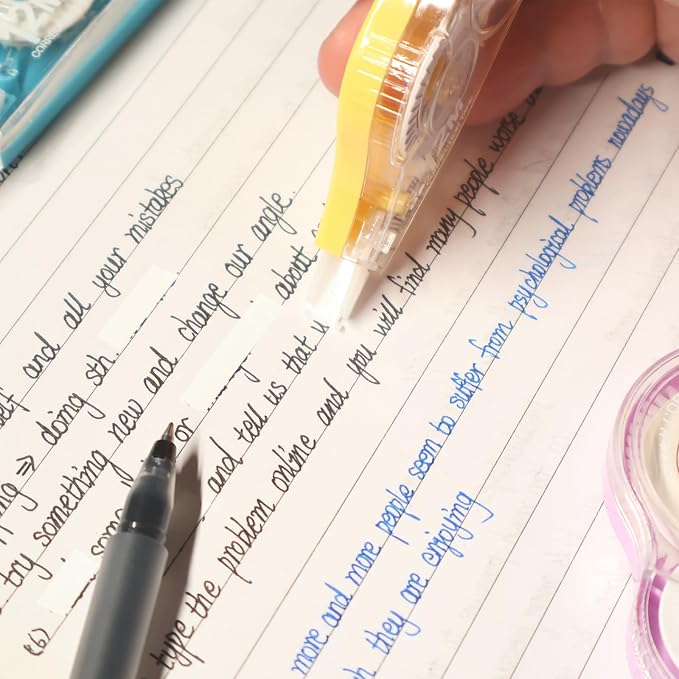 5 Pcs 39.4 Ft Colorful Correction Tape, White Wrong Out Tape Roller Bulk for Noting, Teacher Supplies, School, Office and Home (5 Colors)