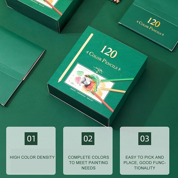 120 Colored Pencils Set, Soft Core Oil Based Coloring Pencils with Green Box Art Supplies for Drawing Sketching Blending Shading