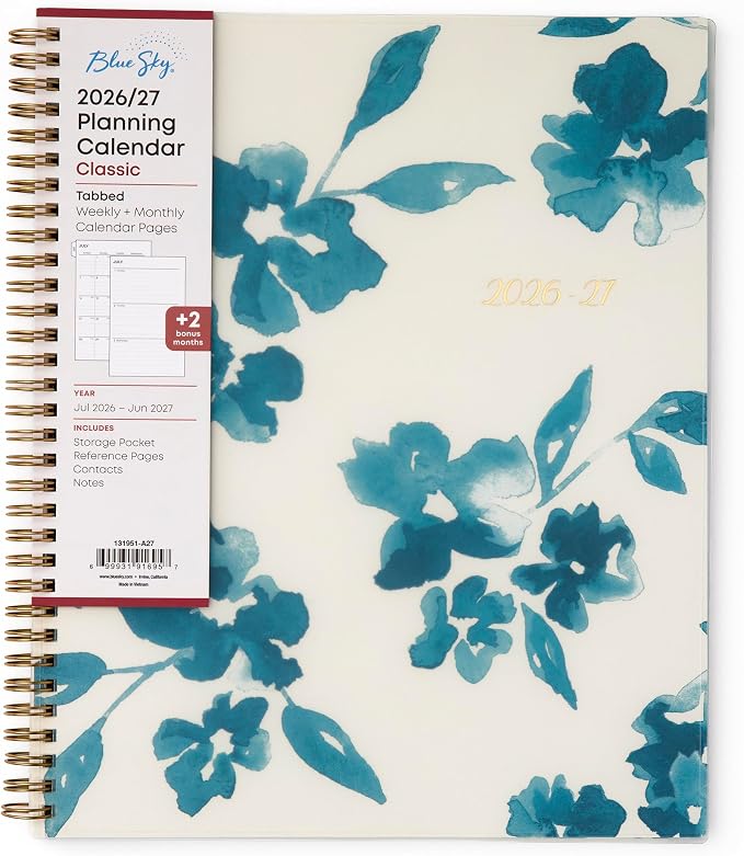 Blue Sky 2026-2027 Weekly & Monthly Academic Planner, 8.5"x11", Bakah Blue | July 2026 - June 2027, Flexible Cover, Wirebound, Storage Pocket, Academic Year