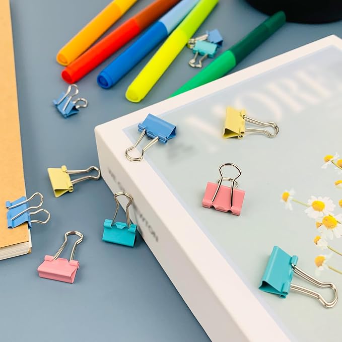 Ykimok 240-Pack Mini Binder Clips in 4 Colors (Blue, Yellow, Red, Green), 15mm/0.6-Inch Small Paper Clips for Home, School, Office and Business