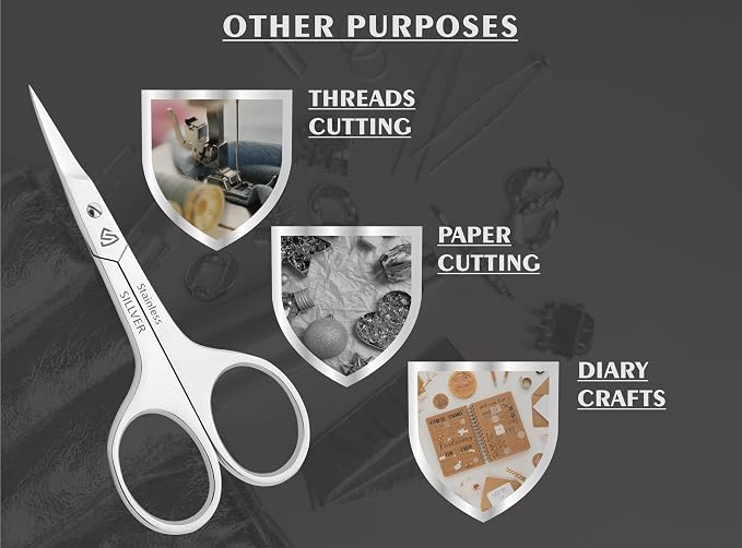 SILLVER Nail Scissors Curved Professional for Women and Men, Facial Hair Small Grooming Scissors for Nail, Eyebrows, Nose Hair, Mustache, Beard, Eyelashes, Dry Skin - Manicure Scissors
