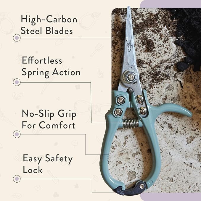 Modern Sprout Pruning Shears- Garden Snips - Herb Scissors- Lavender 1-Pack | Lightweight Gardening Tool - Durable Carbon Steel Blade W/Easy-Lock - Gardening Supplies - Flower Cutter - Reusable Holster