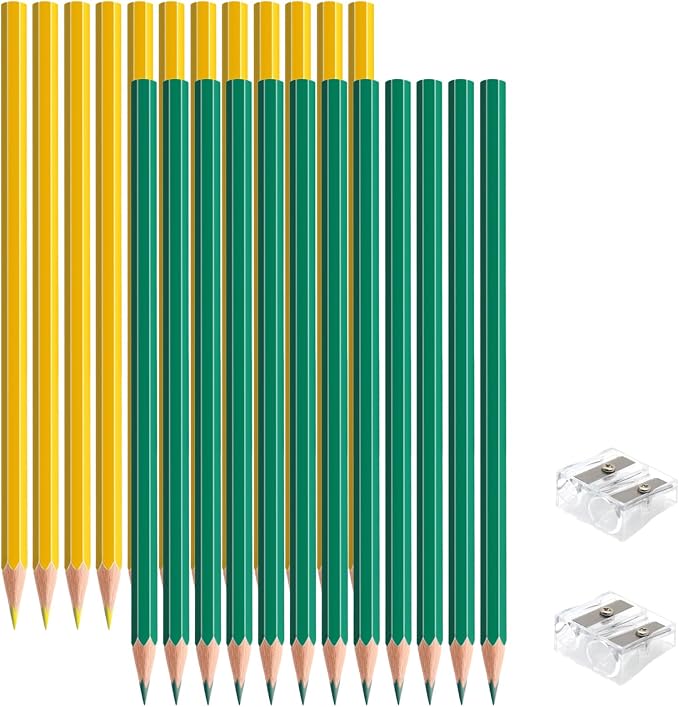 24 PCS Yellow Green Colored Pencils, Pre-sharpened Professional Wooden Art Pencils Set for Artists Painting | Premium Drawing Sketching Supplies (Yellow Green)
