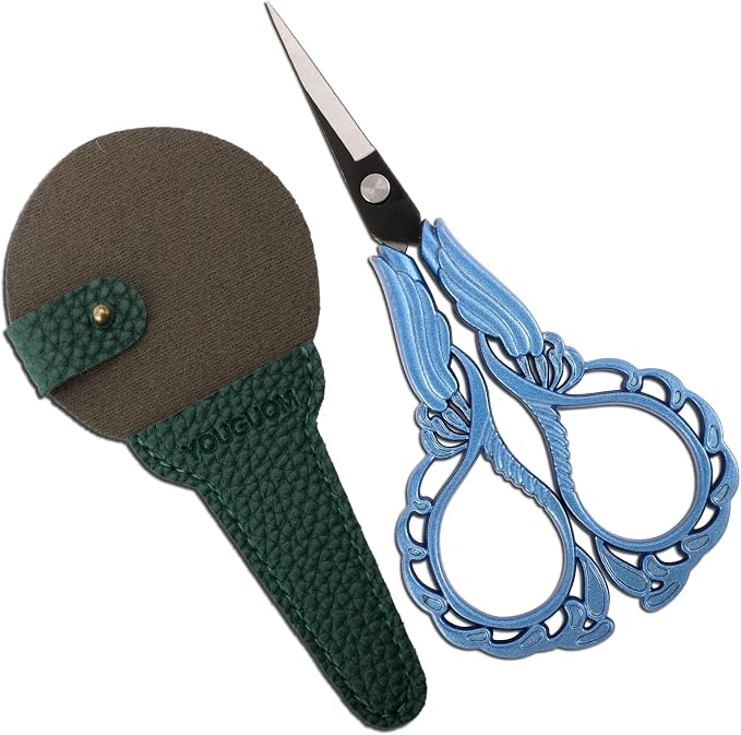YOUGUOM Sharp Crochet Scissors, Small Sewing Embroidery Shears | All Purpose for Crafts, Artwork, Needlepoint, Cross Stitch, Paper Cutting, Detail Thread Snips, DIY Tools, with Cover, Blue