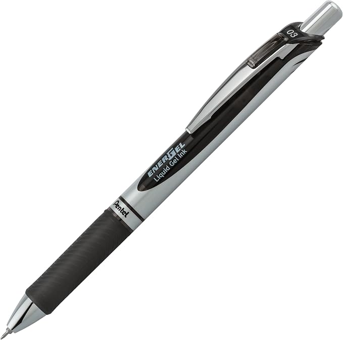 Pentel EnerGel RTX Retractable Liquid Gel Pen, (0.3mm), Extra Fine Line, Needle Tip, Black Ink, Pack of 3 (BLN73BP3A)