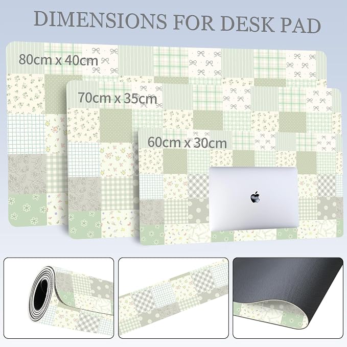 Checkered Plaid Leather Desk Mat Extended Gaming Mouse Pad | Non-slip Large Writing Pad Laptop Blotter Computer Keyboard Mat | Cute Green Desk Protector for Home Office 23.6" x 11.8"