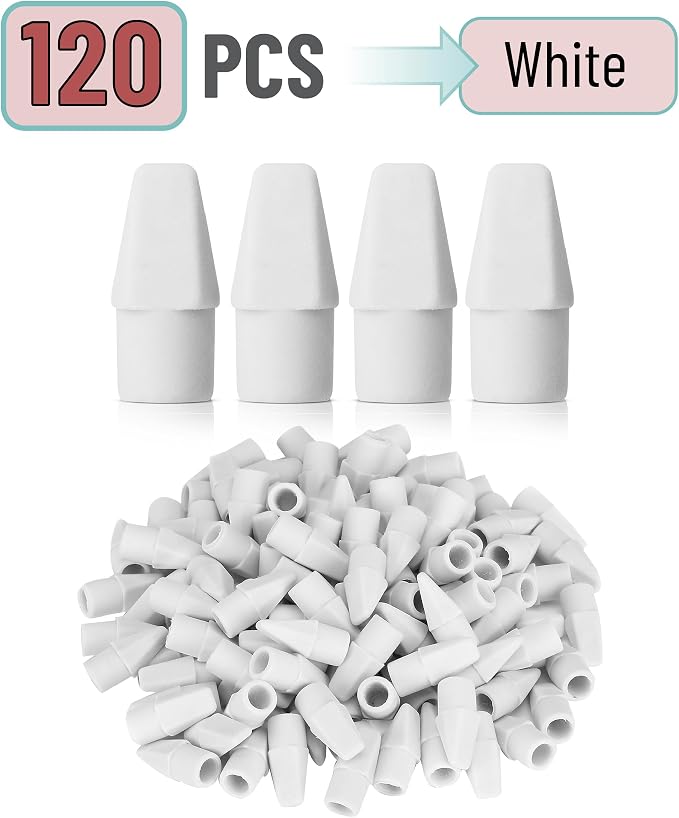 Mr. Pen- White Pencil Top Erasers, 120 pcs, Eraser Caps for Pencils | White Pencil Head Erasers for Pencils Tops