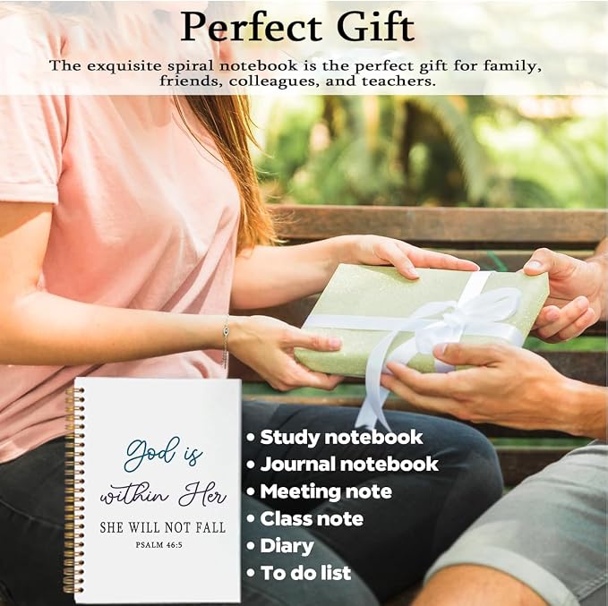 Christian Gifts for Women - Psalm 46:5 God is Within Her Spiral Notebook and Pen Set, A5 Prayer Journal for Bible Study, Religious Verse Scripture Notebook, 80 Sheets College Ruled