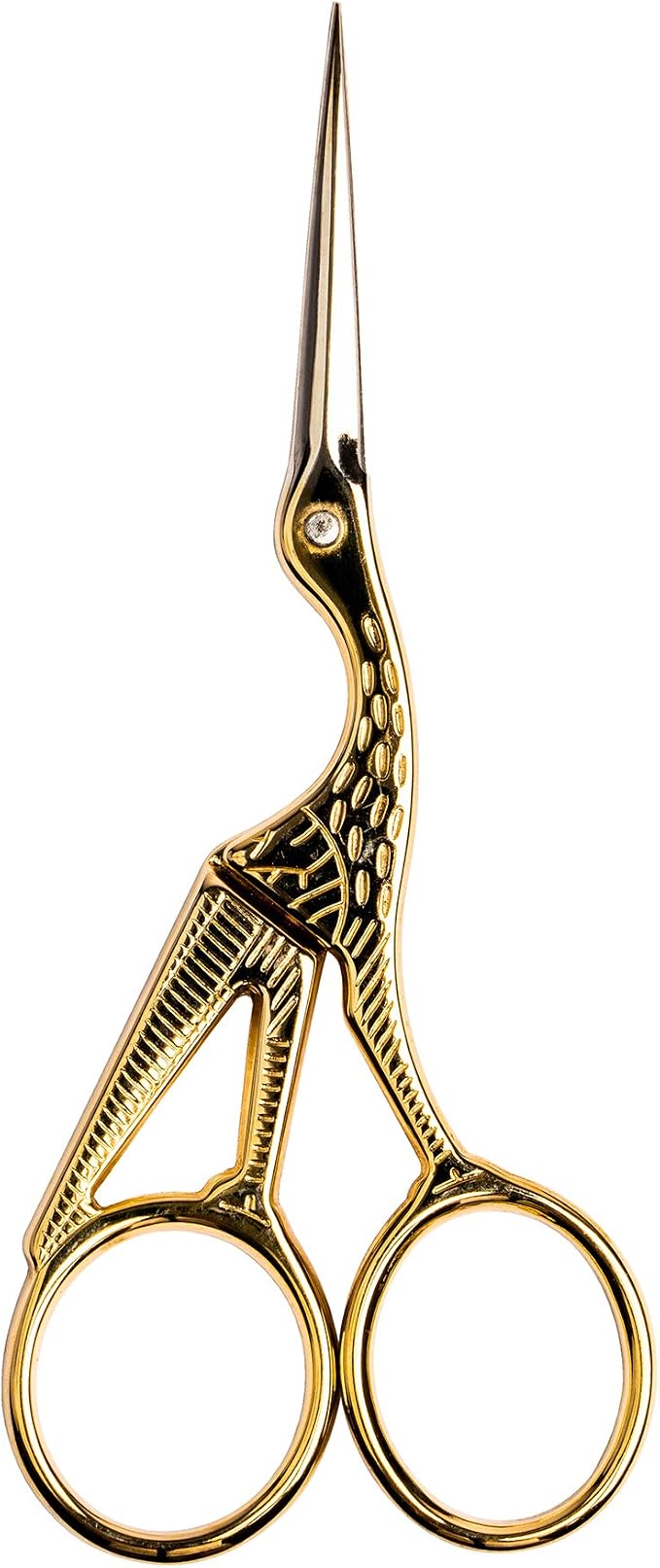SINGER 4 Inch Forged Embroidery Scissors with Curved Tip for Sewing, Cross-Stiching, Crafts, & More (Gold Stork Design, 1-Pack)