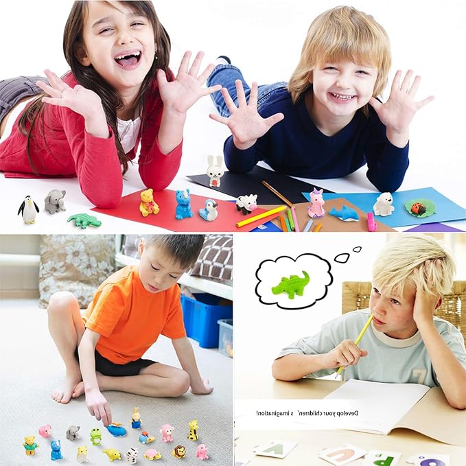 URSKYTOUS 60Pcs Animal Erasers Desk Pets for Kids,Classroom Prizes | Bulk Puzzle Erasers Toys,Party Favors,Back to School,Treasure Chest,Goodie Bag Stuffers,Easter Egg Fillers,Stocking Stuffers